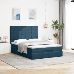 vidaXL Ottoman bed met matrassen 140x200cm fluweel donkerblauw