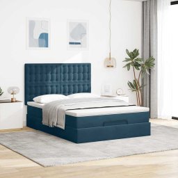 vidaXL Ottoman bed met matrassen 140x200cm fluweel donkerblauw