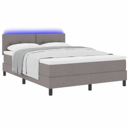 vidaXL Boxspring bed met LED-stripverlichting Taupe 140 x 190 cm Stof