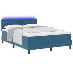 vidaXL LED Box Spring Bed met matras Donkerblauw 140 x 200 cm Fluweel
