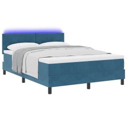 vidaXL LED Box Spring Bed Donkerblauw 140 x 200 cm Fluweel