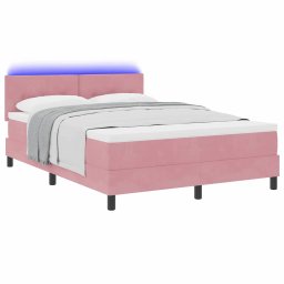 vidaXL LED Box Spring Bed met hoofdeinde Roze 140 x 200 cm Fluweel