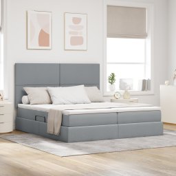 vidaXL Opslag bed met hoofdeinde Lichtgrijs 200 x 200 cm Stof