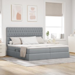 vidaXL Opslag bed met hoofdeinde Lichtgrijs 200 x 200 cm Stof