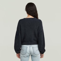 Washed Pocket Loose Gebreide Trui - Donkerblauw - Dames