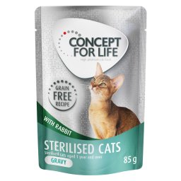 Voordeelpakket Concept for Life graanvrij 24 x 85 g Kattenvoer - Sterilised Cats Konijn in Saus