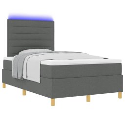 vidaXL LED Box Spring Bed met matras Donkergrijs 120 x 200 cm Stof