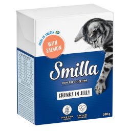 Smilla Hapjes in Saus 24 x 370 en Smilla Hapjes in Gelei 24 x 380 g Kattenvoer - Zalm in Gelei