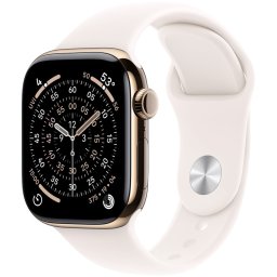 Apple Watch Series 11 GPS + Cellular 42mm Gold Titanium Case met Light Blush Sport Band - M/L Smartwatch Grijs