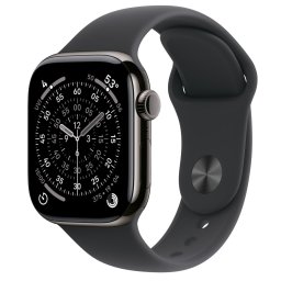 Apple Watch Series 11 GPS + Cellular 42mm Slate Titanium Case met Black Sport Band - M/L Smartwatch Grijs