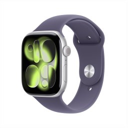 Apple Watch Series 11 GPS + Cellular 46mm Silver Aluminium Case met Purple Fog Sport Band - M/L Smartwatch Zilver