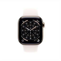 Apple Watch Series 11 GPS + Cellular 46mm Gold Titanium Case met Light Blush Sport Band - S/M Smartwatch Grijs