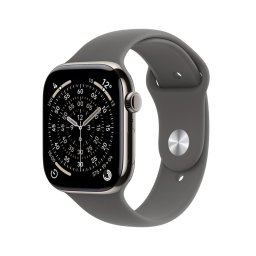 Apple Watch Series 11 GPS + Cellular 46mm Natural Titanium Case met Stone Grey Sport Band - S/M Smartwatch Grijs