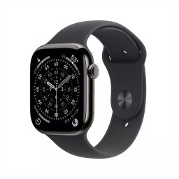 Apple Watch Series 11 GPS + Cellular 46mm Slate Titanium Case met Black Sport Band - M/L Smartwatch Grijs