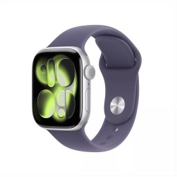 Apple Watch Series 11 GPS 42mm Silver Aluminium Case met Purple Fog Sport Band - M/L Smartwatch Zilver