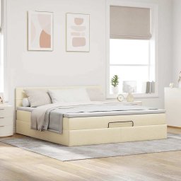 vidaXL Ottoman bed met matras 180x200cm stof crèmekleurig