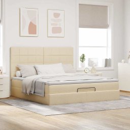 vidaXL Ottoman bed met matras 180x200cm stof crèmekleurig