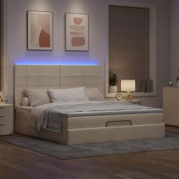 vidaXL Ottoman bed met matras en LED's 180x200cm stof crèmekleurig