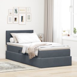vidaXL Opslag bed met matras Donkergrijs 100 x 200 cm Fluweel