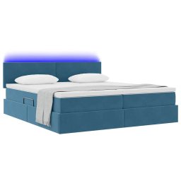vidaXL LED Opslagbed met Matras Donkerblauw 180 x 200 cm Fluweel