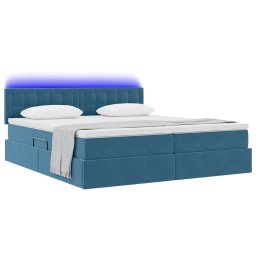vidaXL LED Opslagbed met Matras Donkerblauw 180 x 200 cm Fluweel