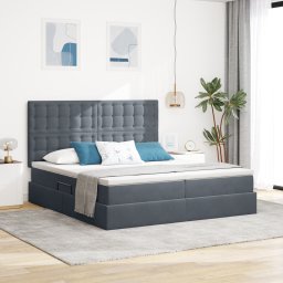 vidaXL Opslag bed met hoofdeinde Donkergrijs 200 x 200 cm Fluweel