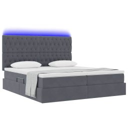 vidaXL LED Opslagbed met Matras Donkergrijs 200 x 200 cm Fluweel