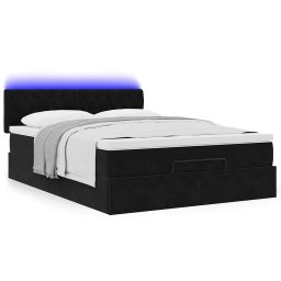 vidaXL Ottoman bed met matras en LED's 140x200cm fluweel zwart
