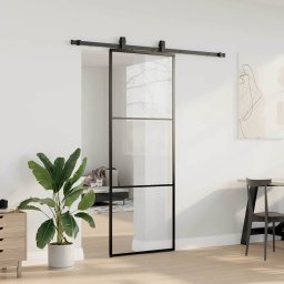 vidaXL Schuifdeur met beslagset 76x205 cm ESG glas zwart
