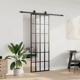 vidaXL Schuifdeur met beslagset 76x205 cm ESG glas zwart