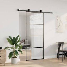vidaXL Schuifdeur met beslagset 90x205 cm ESG glas zwart