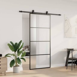 vidaXL Schuifdeur met beslagset 90x205 cm ESG glas zwart