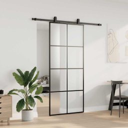 vidaXL Schuifdeur met beslagset 90x205 cm ESG glas zwart