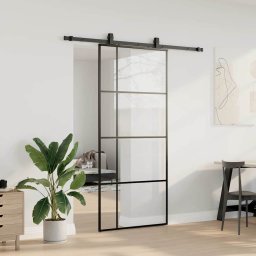 vidaXL Schuifdeur met beslagset 90x205 cm ESG glas zwart