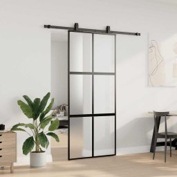 vidaXL Schuifdeur met beslagset 90x205 cm gehard glas zwart