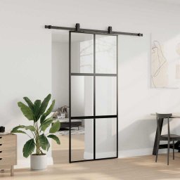 vidaXL Schuifdeur met beslagset 90x205 cm gehard glas zwart
