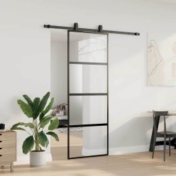 vidaXL Schuifdeur met beslagset 76x205 cm gehard glas zwart