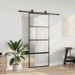 vidaXL Schuifdeur met beslagset 90x205 cm gehard glas zwart