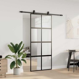 vidaXL Schuifdeur met beslagset 90x205 cm gehard glas zwart