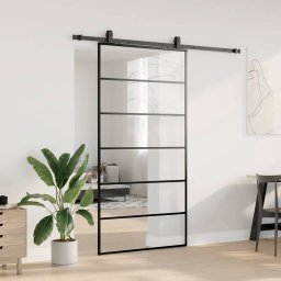 vidaXL Schuifdeur met beslagset 102x205 cm ESG glas zwart
