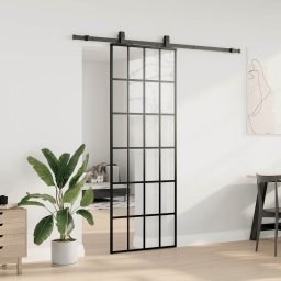 vidaXL Schuifdeur met beslagset 76x205 cm ESG glas zwart