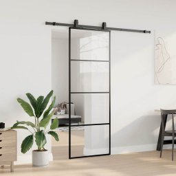 vidaXL Schuifdeur met beslagset 76x205 cm ESG glas zwart