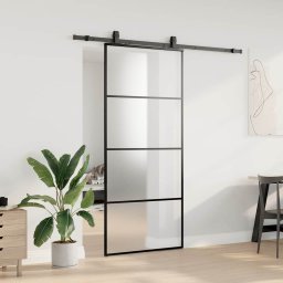 vidaXL Schuifdeur met beslagset 90x205 cm ESG glas zwart