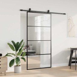 vidaXL Schuifdeur met beslagset 102,5x205 cm ESG glas zwart