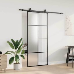 vidaXL Schuifdeur met beslagset 90x205 cm ESG glas zwart