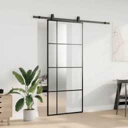 vidaXL Schuifdeur met beslagset 90x205 cm ESG glas zwart