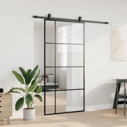 vidaXL Schuifdeur met beslagset 102,5x205 cm ESG glas zwart