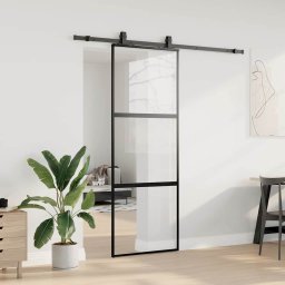 vidaXL Schuifdeur met beslagset 76x205 cm gehard glas zwart