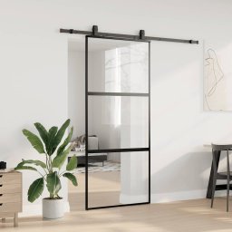 vidaXL Schuifdeur met beslagset 90x205 cm gehard glas zwart