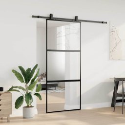 vidaXL Schuifdeur met beslagset 90x205 cm gehard glas zwart